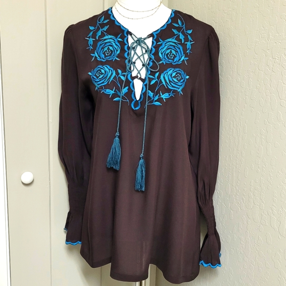 Double D Ranch Cactus Rose Boho Western Top Size Small